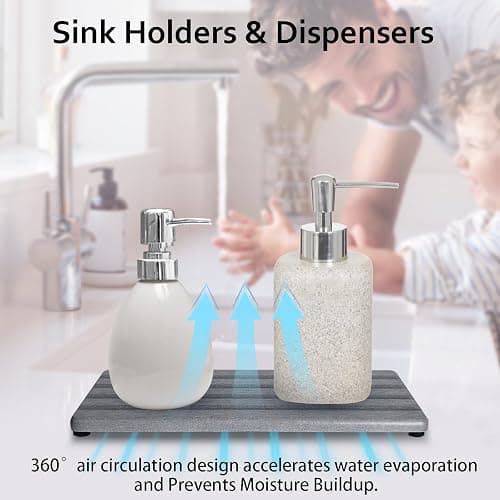 2 PCS Water Absorbing Stone Trays for Bathroom Sink & Kitchen Counter, Fast-Drying Diatomite Sink Caddy, Vanity Tray, Hand Soap Holder with Anti-Skid Pads (Grey, 7.9" x 4"/20 x 10cm) thumbnail 3