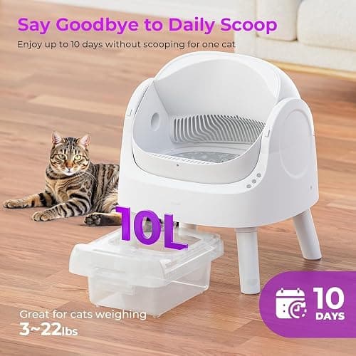 Self-Cleaning Cat Litter Box for Multiple Cats - Automatic, Open Top, White with Liners and Mat Included thumbnail 5