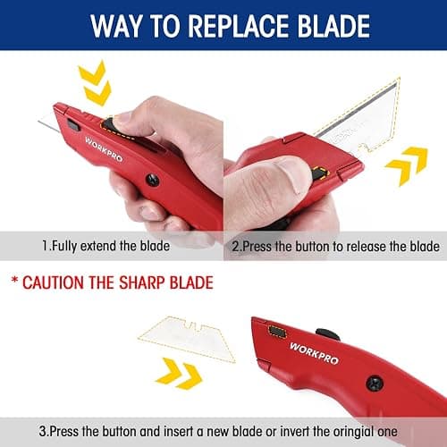 WORKPRO Premium Utility Knife, Retractable All Metal Heavy Duty Box Cutter, Quick Change Blade Razor Knife, with 10 Extra Blades thumbnail 6