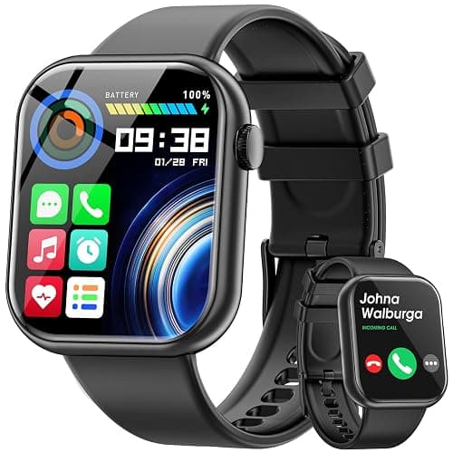 Hwagol Smart Watch (Answer/Make Calls), 1.85" Fitness Tracker, Smartwatch Heart Rate/Sleep Monitor/Pedometer/Calories, 140+ Sports Modes, Waterproof Women's Men's Fitness Watch for Android iOS - Black - Image 1