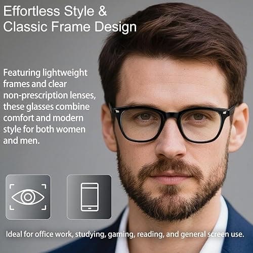 Nelisylux Blue Light Glasses for Men and Women, 2 Pack Non-Prescription Computer Glasses for Screen Use, Lightweight Fashion Eyeglasses for Office, Reading and Gaming, Black & Clear thumbnail 5