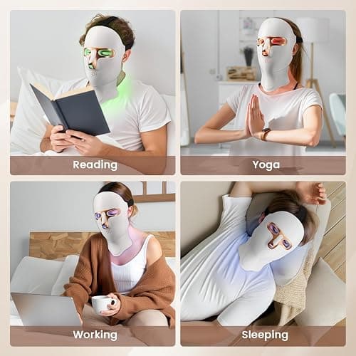 tinkoola Red Light Therapy Mask for Face & Neck, LED Face Light Therapy,USB C Rechargeable,Infrared Mask for Home Working Travel Yoga (White Gold) thumbnail 7