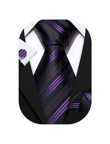 Barry.Wang Man Stripe Ties Set Silk Woven Pocket Square Necktie Cufflinks Formal Party Business - Image 1