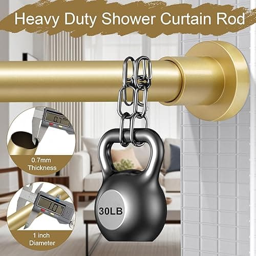 YNL Gold Shower Curtain Rod 32-64 Inch(2.7-5.33ft), Non-Slip, Never Rust, Stainless Steel No Drill Spring Tension Shower Rod, Adjustable Curtain Rod for Small Window Doorway Closet - Gold - 32-64Inch thumbnail 4