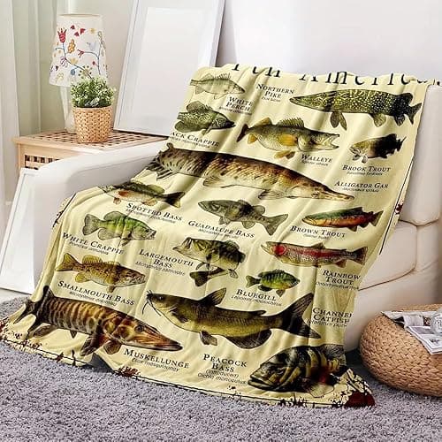 Fishing Blanket, Fishing Enthusiast's Blanket Gift, Sports Fish of North America Funny Blanket Fish Knowledge Blanket,Unique Fisherman Gifts,Bass Fishing Gift for Boys Dad Grandpa (51in x 59in) thumbnail 5