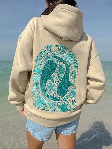 Amiblvowa Preppy Oversized Graphic Hoodies for Women Teen Girl Long Sleeve Pullover Embroidery Hibiscus Sweatshirt Beachwear thumbnail 6