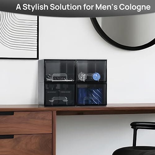 Vtopmart Black Small Stackable Storage Drawers, Cologne Organizer for Men,Plastic Containers for Vanity, Dresser,Office Desk,Bathroom Countertop Organization,Ideal for Room Decor,Gifts for Men thumbnail 4