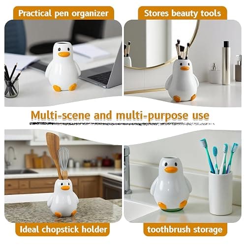 Mougigi Unique Duck Vase - Cute White Ceramic Handcrafted Piece with Round Modern Design, Funky Aesthetic Table Decor for Flowers/Accessories, Cool Animal Goose-Themed Art Vase Great for Decor Gifts thumbnail 4