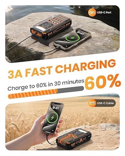 SOARAISE Solar Charger Power Bank - 48000mAh Wireless Portable Charger Built-in 4 Cables and 4 Solar Panels, PD QC 3.0 Fast Charging USB C Battery Pack with Flashlight for Camping Travel thumbnail 5