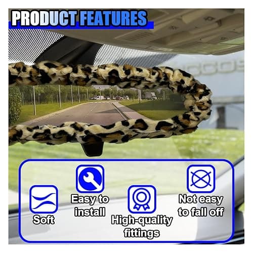 UHANBUT Soft Plush Car Rear View Mirror Cover, Cute Automotive Interior Mirrors Protector for Women, Universal Elastic Vehicle Rear View Mirror Decoration Accessories for Car, Truck (Leopard Print) thumbnail 3
