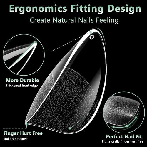 Extra Short Almond Nail Tips, 216pcs Acrylic Soft Fake Nails Gel Nail Tips, Full Cover Pre-Shaped Matte Clear Press on Nails for Extension, Diy at Home Manicure 12 Sizes thumbnail 2