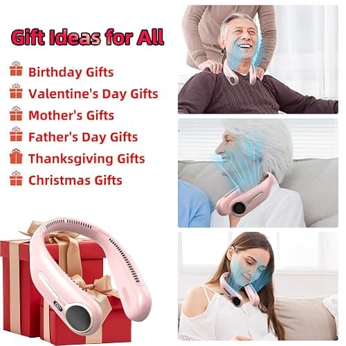 Portable Neck Fan,Hands Free Personal Wearable Bladeless Fan,6000mAh USB Rechargeable,360° Cooling,LED Display,4-Speeds,Birthday Gifts for Men Women Dad Mom,Fathers Day,Mothers Day Gifts (Pink) thumbnail 6