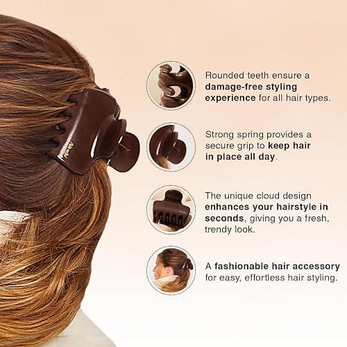 Kitsch Plastic Puffy Claw Clip for Women - 3.15 Inches Claw Clips for Full or Half Ponytail, Secure Hold for Thick Hair, Stylish Hair Accessories | Ideal Gifts for Women - Chocolate, 1pc thumbnail 3