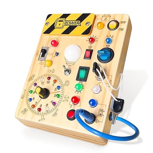 Iabedi Busy Board, Montessori Toy for 1-3 Years Old, Wooden Toddler Sensory Travel Toy, Ideal Gift for 1+ Year Old Boys (Busy Board Plus V2), Medium, Yellow - Busy Board Plus V2