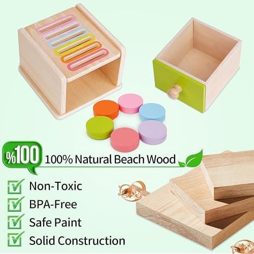 FCSONU Toddlers Montessori Coin Box Toys for 1 2 3 Year Old Boys Girls Baby | Wooden Baby Toys|Fine Motor Skills Toys, Kids Learning Color Sorting & Stacking Sensory Toys, Easter Christmas Birthday Gifts thumbnail 8
