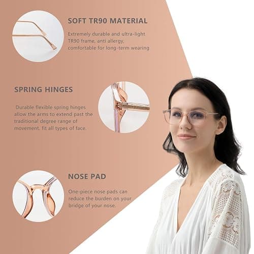 FONHCOO Blue Light Blocking Glasses Women Men Computer Eyeglasses,TR90 Fashion Round Transparent Anti Blue Light Glasses with Anti Eyestrain & UV Glare for Gaming & Reading (Shiny Champagne) thumbnail 6