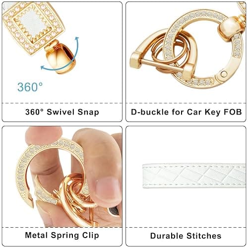 OHKYOOT Leather Wristlet Keychain for Home Car Keys | Key Fob Keychain, Wrist Keychain, Car Key Chain with 5 Key Ring and D Ring for Women Men, Car Key Holder thumbnail 2