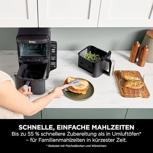Ninja Double Stack Heißluftfritteuse, 7,6L Digitale Air fryer Doppelkorb mit 4 Kochstufen, 2 Schubladen, 2 Gestelle, platzsparendes Design, 6 Kochfunktionen, 6 Portionen, Schwarz SL300EU thumbnail 10