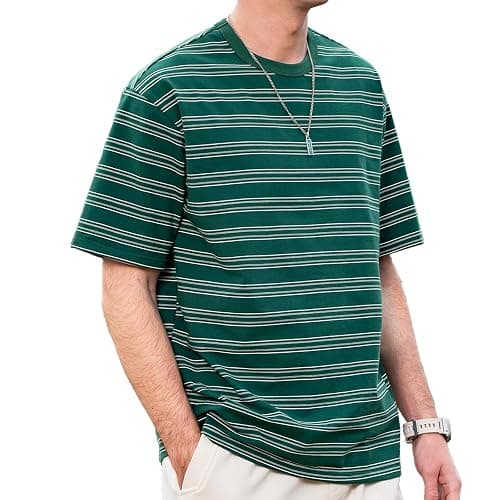 ZVX Men's Stripe Short Sleeve T-Shirt Mens Classic Casual Stripe Loose Shirts - Image 1