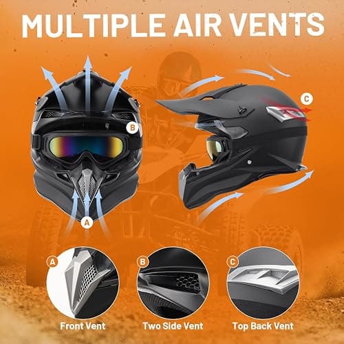 OUMURS Adult Motocross Dirt Bike Helmet with Goggle, Gloves & Mask - DOT/FMVSS-218 Off-Road Motorcycle & ATV Helmet with Adjustable Sun Visor thumbnail 5