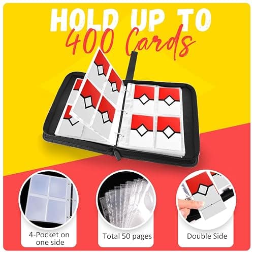 Trading Card Binder 4-Pockets, Card Binder Fits 400 Cards with 50 Removable Sleeves, Card Folder for MTG, TCG, Game Cards & Sports Cards-Red thumbnail 7