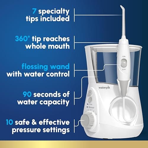 Waterpik Aquarius Water Flosser For Teeth Cleaning, Gums, Braces, Dental Care, Electric Power With 10 Settings, 7 Tips For Multiple Users And Needs, ADA Accepted, White WP-660, Packaging May Vary thumbnail 2
