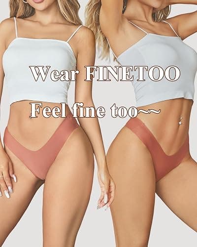 FINETOO Seamless Thongs for Women Sexy No Show Panties Invisible V-waisted Stretch Ladies Underwear 6 Pack thumbnail 5