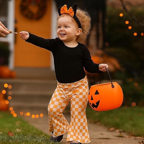SOBOWO Checkered Baby Girl Flare Pants 3 Pack Toddler Bell Bottoms Plaid Ruffle Leggings Pants Fall Winter Outfits Size 6M-4T thumbnail 3