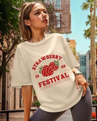 Flafens T Shirts for Women Graphic Tees - Womens T-Shirts Cotton Cute Fit Tshirts Teens Girls thumbnail 2