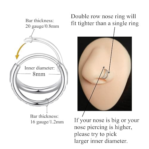 ORANGELOVE Double Open Stack CZ Nose Ring Hoop 316L Surgical Steel Helix Rook Conch Cartilage Daith Tragus Earrings Hinged Segment Nostril Piercing Septum Clicker 20G 18G 16G Lip Ring thumbnail 2