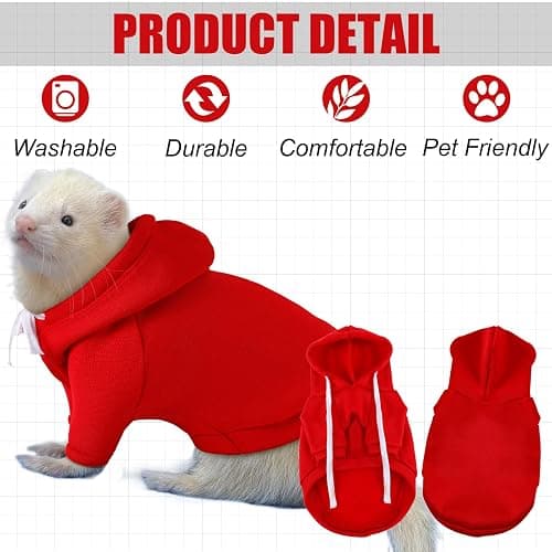 Foaincore 6 Pcs Ferret Clothes Accessories Include Ferret Leash and Harness Set Safe Pet Collar with Bell Small Soft Pet Sweater for Guinea Pig Hamster Chinchilla Teacup Chihuahua Grey and Red thumbnail 4
