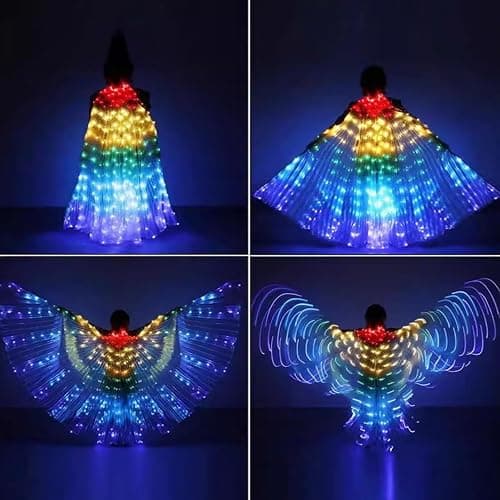 BUXINGRUN Light Up Fairy Wings Adult Women for Festivals | LED Cape for Girls Perfect for Party Carnival Halloween Belly Dance thumbnail 5