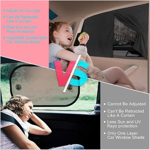 Car Window Shades, 2 PCS Magnetic Double Layer Auto Sun Shade for Side Windows Privacy Full Covers/Half Shade Options Back Car Window Curtains for Baby Protection thumbnail 7