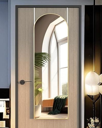 KOMCOTE Full Length Mirror 48x14 Inches - Over The Door Hanging Mirror for Bedroom, Living Room, Closet - Arch Floor Mirror, Door Mirror with Gold Frame - No Drill Easy Install thumbnail 3