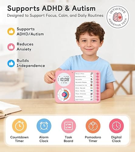 3-in-1 Visual Timer & ADHD Tool for Kids – ADHD Task Timer for Adults with Visual Schedule, Chore Chart & Planning Board for Home, School, Classroom, Work (Pink) thumbnail 5