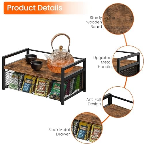 Homode Tea Bag Organizer, Wood Tea Organizers and Storage Chest, Teabag Holder with Storage Drawer,Tea Station Chest Display Container Box for Countertop Kitchen, Rustic Brown thumbnail 5