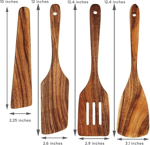 Wooden Spatula for Cooking, Teak Spatulas for Kitchen Use - Wooden Cooking Utensils Set of 4 including Paddle, Turner, Slotted Spurtle and Wood Scraper. Nonstick cookware, Kitchen Gifts for Women Men thumbnail 3