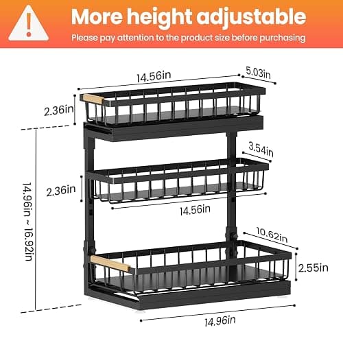 Under Sink Organizer and Storage for Bathroom and Kitchen - 2 Pack 3 Tier | Under Cabinet Pull Out Shelf Organizers - Slide Out Drawer Organization for Home Cabinets Shelves and Drawers thumbnail 9