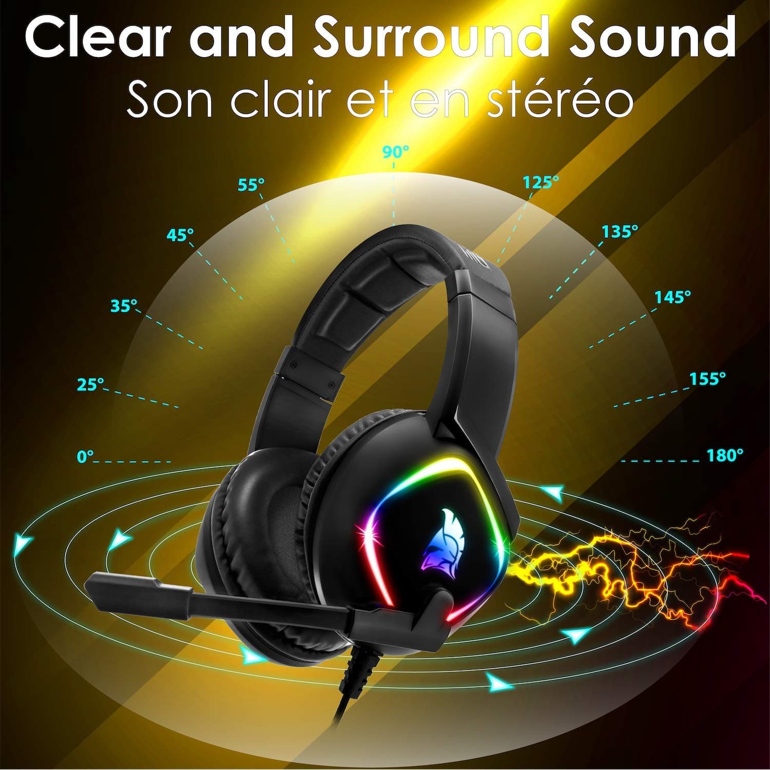 EMPIRE GAMING - Dark Rainbow G-HD10 RGB Gamer Headset - Compatible with PS4, PS5, Xbox Series, Smartphones, Tablets, PC, Mac - Multiplatform - High Definition Stereo Sound - Micro Omnidirectional thumbnail 2