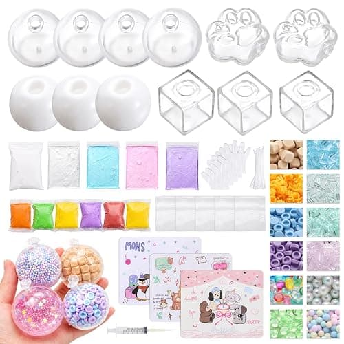 Lomantank DIY Stress Ball Making Kit, 12 TPR Skins in 4 Shapes, 26 oz Assorted Fillers, Slime, Clay, Vacuum Tool & Cable Ties, ASMR Squishy Maker for Handmade Stress Balls Creative Craft Gift - Image 1