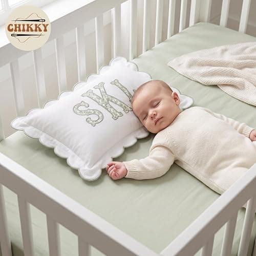Chikky Personalized Embroidered Pillowcase - Custom Monogrammed Pillow Cover with Scalloped Edge, Ruffle Trim for Nursery Decor, New Home, Housewarming - New Mom, Toddler, Baby Gift Ideas, 02 thumbnail 4