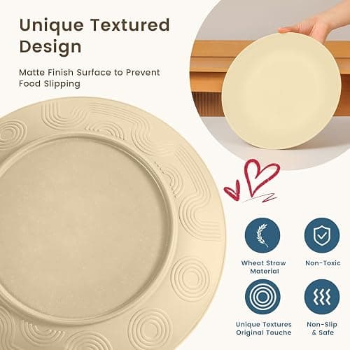 Homienly 24 PCS Premium Wheat Straw Dishes Set for 6, Reusable Plates and Bowls Sets,Cups,Lightweight & Unbreakable Dishwasher and Microwave Safe Dinnerware Sets for Kitchen,Outdoor- Beige - 24 PCS - Beige thumbnail 4