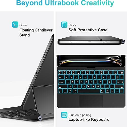 Jibrealg Keyboard Case for iPad Pro 13 Inch (M4 2024 / M5 2025), Ultra-Slim Magic Keyboard with Multi-Touch Trackpad, 7 Colors Backlight, Smart Keyboard for iPad Pro 13 Inch thumbnail 3