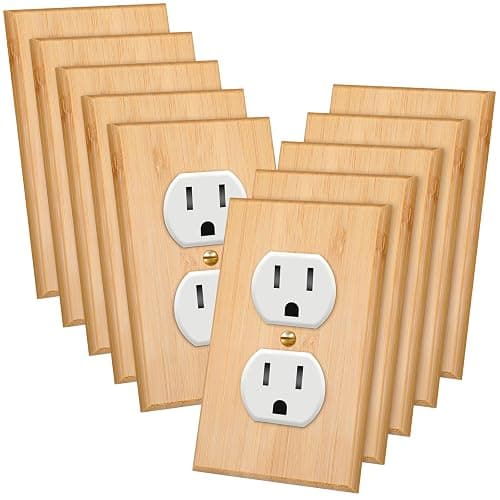 Pinkunn 10 Pieces Solid Wood Light Switch Plate Outlet Covers Bamboo Wooden Decorative Wall Plate for Home Bedroom Kitchen(Light Oak,Double Hole) - Image 1