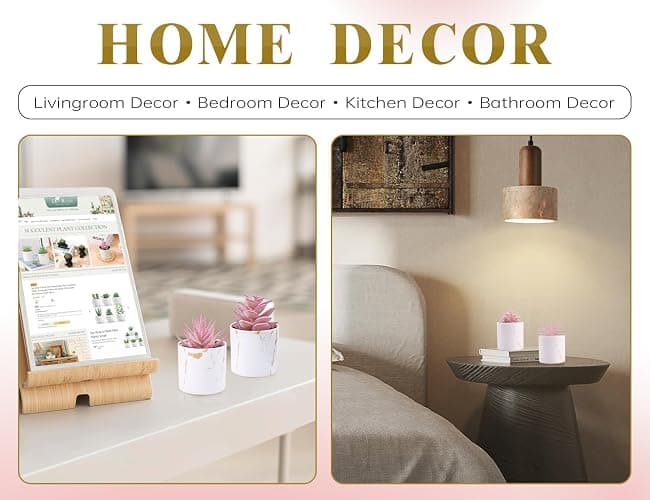 Der Rose 4 Packs Fake Succulents Plants Artificial Indoor for Pink Room Bathroom Decor Office Desk Accessories for Women thumbnail 5