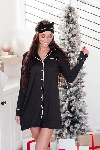 Cherrydew Bamboo Viscose Nightgown Women Super Soft Comfy Cooling Breathable Long Sleeve Sleepwear Button Down Sleep Shirts thumbnail 4