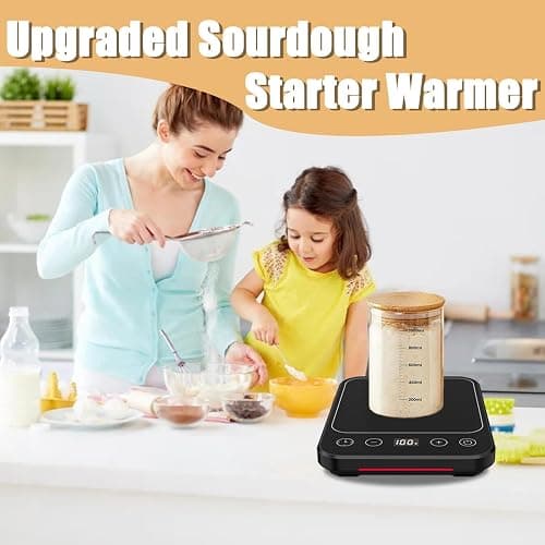 Sourdough Starter Warmer Mat, 12H Timer Warming Heating Pad, Precise 1°F Thermostat Control (70-100°F), Smart Memory Warming On/Off, Fits Jars Up to 40oz, Perfect for Home Baking (Full LCD Screen) thumbnail 2