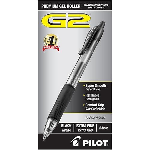Pilot G2 Premium Gel Roller Pens, Extra Fine Point 0.5 mm, Gel Pens Black Ink, Pack of 12 - Ideal for School, Journaling & Office Writing - Image 1