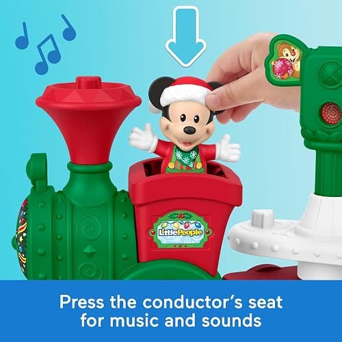 Fisher-Price Little People Disney Jr Musical Christmas Train Toy | Playset & 5 Figures Incl Mickey & Minnie, 45-inch Playmat, Toddlers & Kids Ages 18+ Months thumbnail 4