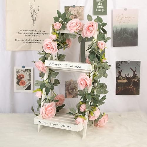 TELDRASSIL 4Pcs(26 FT) Artificial Rose Vine Fake Flower Garland Fake Silk Rose Hanging Vine for Wedding Party Background Arch Garden Background Decoration (Pink) - Pink thumbnail 4